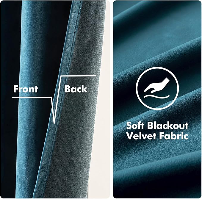 MIULEE Velvet Curtains Peacock Blue 52 x 72 Inch Length Set of 2 | Grommet - Image 3