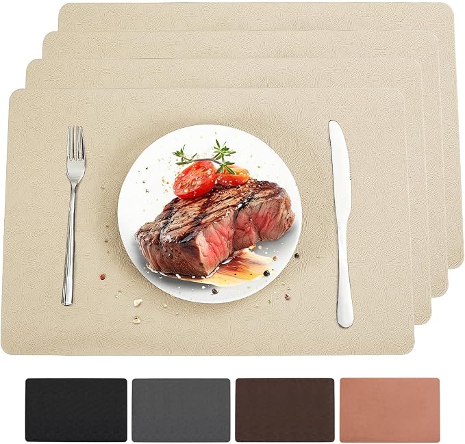 Vinyl Beige Placemats Set of 4 Wipeable Waterproof Table Mats | Heat Resistant by BxzanDya-LifeSmartMaker