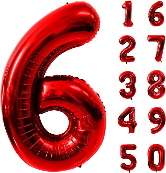 40 Inch Red Number 6 Balloon Large Red Foil Balloon Red 6 Balloons Mylar Helium by Yeodong