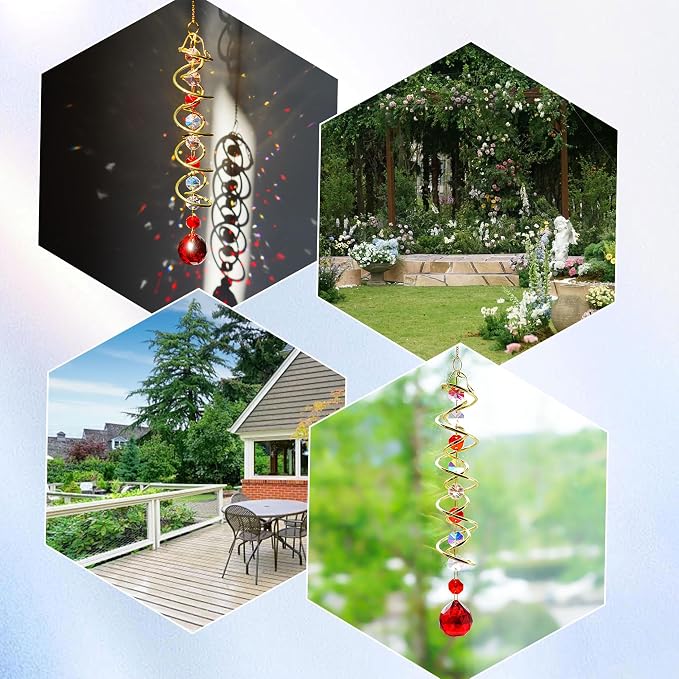 20.5in Crystal Gazing Ball Wind Spinner Suncatcher Garden Decor | Crystal - Image 5