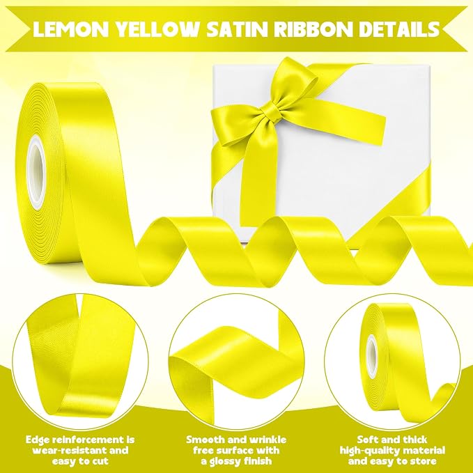 1In 30Yards Lemon Yellow Satin Ribbon - Image 3