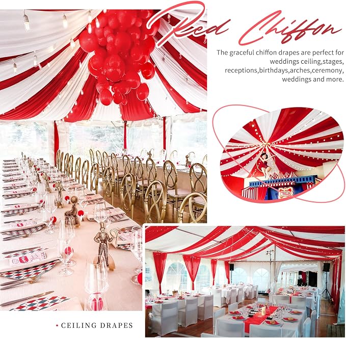 6 Panels Red Ceiling Drapes for Wedding 5ftx15ft Arch Draping Fabric Sheer - Image 5