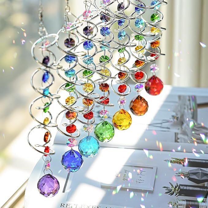 7 Pcs Crystal Gazing Ball Spiral Wind Spinner Suncatcher Garden Decor | Crystal - Image 3