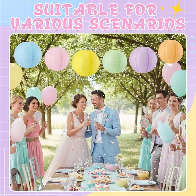 Hortsun 6 Pcs Colorful Hanging Paper Lanterns Party Decorations, Pastel - Image 4