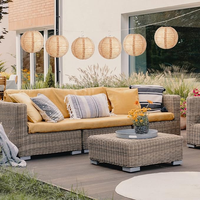 12 Pcs Print Burlap Paper Lanterns Round Chinese Paper Lanterns Farmhouse Boho - Image 6
