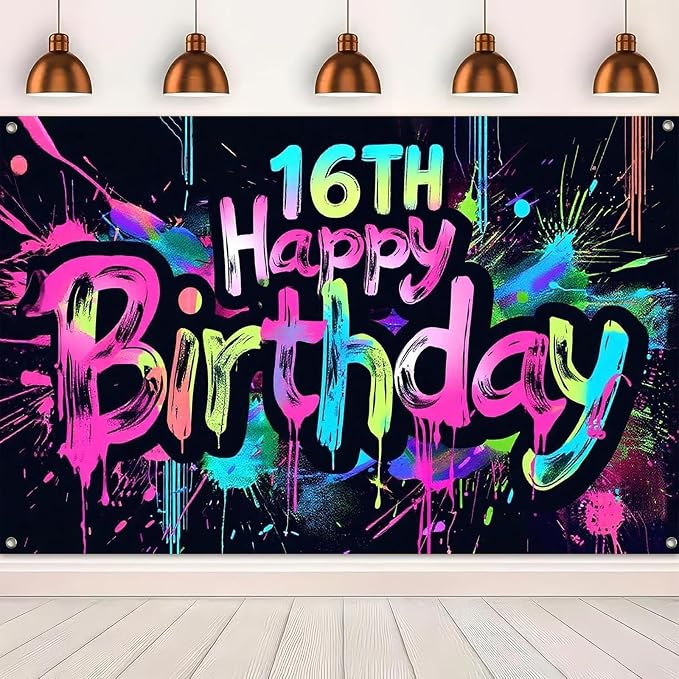 HOMETITUTE Happy 16th Birthday Decoration Banner 71x43 Inch | 16th Birthday - Image 5
