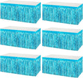 6 Pack 29x108 Inch Metallic Foil Fringe Tinsel Table Skirts Banner for Rectangle Tables Streamer Garland Curtains Backdrop for Wedding, Birthday, Parade Floats, Christmas Party Decoration(Lake Blue)