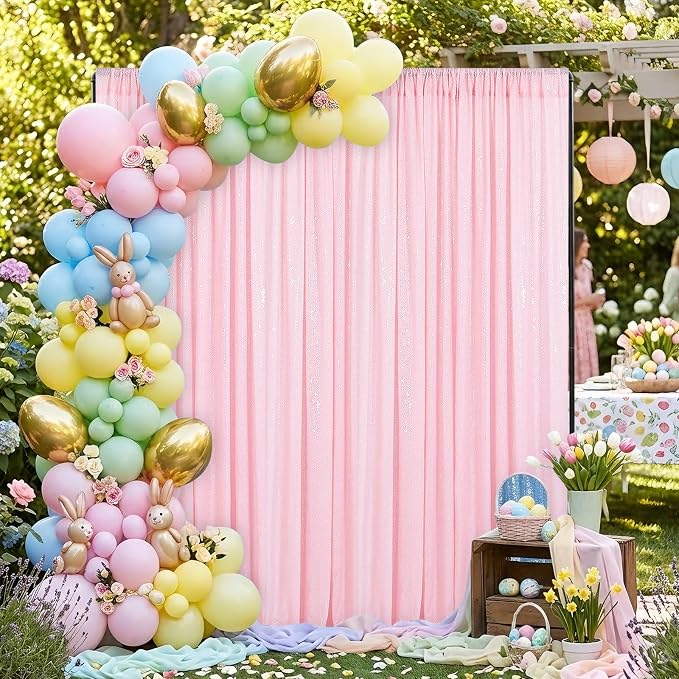 Pink Sequin Backdrop Curtains-1 Panel 3FTx8FT Light Pink Backdrop - Image 6