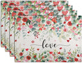 Valentines Day Love Heart Rose Placemats Set of 4 Valentine Eucalyptus Leaves by Wnoesat