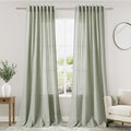 Sage Green Linen Blend Light Filtering Curtains 86 Inches Long 2 Panel Set by Nanspring