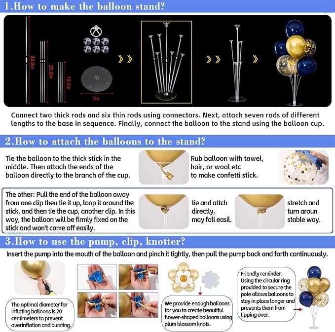 4 Sets Navy Blue Gold Balloons Stand - Image 6