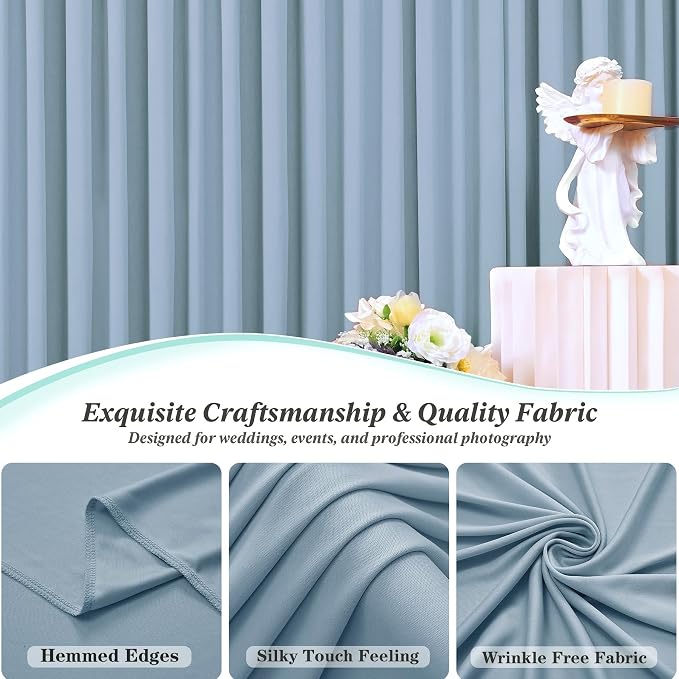 30 ft x 10 ft Wrinkle Free Dusty Blue Backdrop Curtain - Image 6