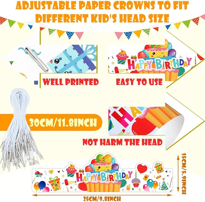Outus 42 Pack Happy Birthday Crowns - Image 4