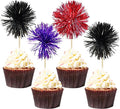 Gyufise 30Pcs Foil Firework Cupcake Toppers Sparkle Tinsel Cake Toppers Tinsel by Gyufise