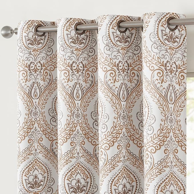 jinchan Blue Blackout Curtains 84 Inch Damask Vintage Grommet 2 Panels | Room - Image 9