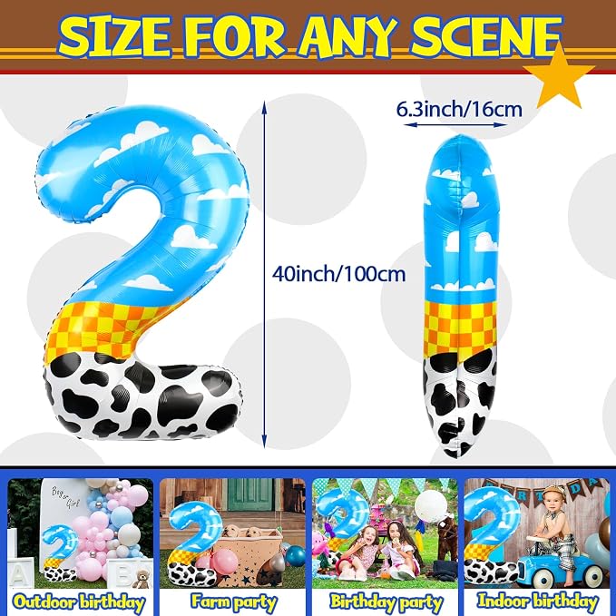 40 Inch Number 2 Balloon Blue Clouds Cartoon Story Balloons Toy Inspired Story - Image 2