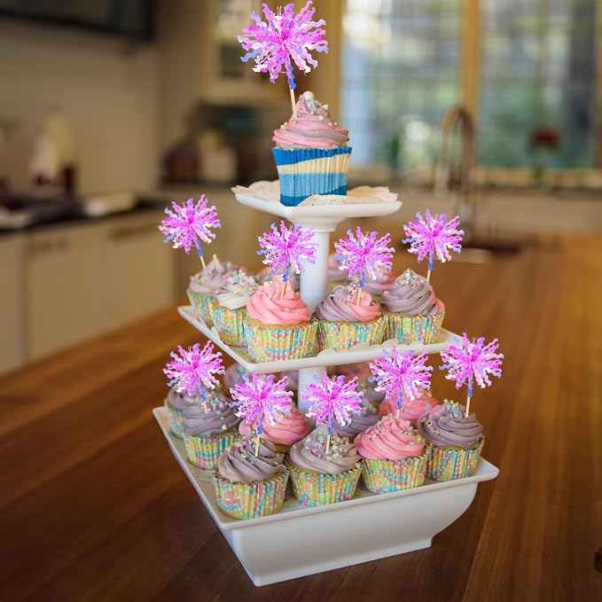 Gyufise 20Pcs Foil Firework Cupcake Toppers Happy Birthday Cake Toppers Sparkle - Image 4
