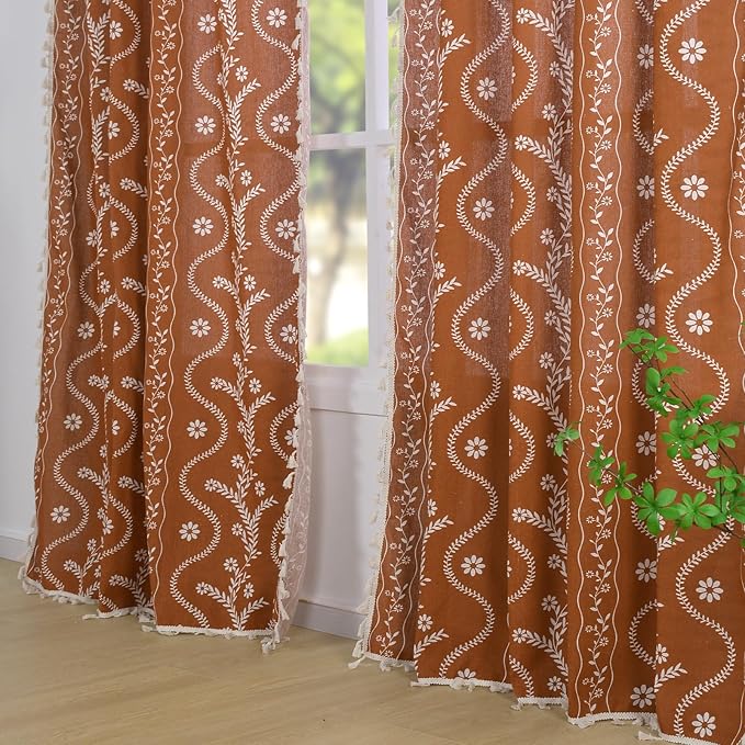 Schweek Terracotta Boho Curtains 63 Inches Long 2 Panels - Image 2