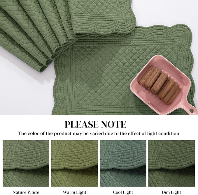 HOMBYS Quilted Placemats Set of 6 Washable-13x18 inches Rectangular Placemats - Image 3