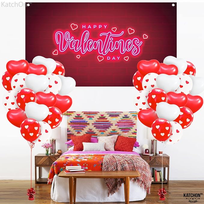 KatchOn Red and White Balloons 12 Inch, Heart Decorations, Romantic Decorations - Image 3