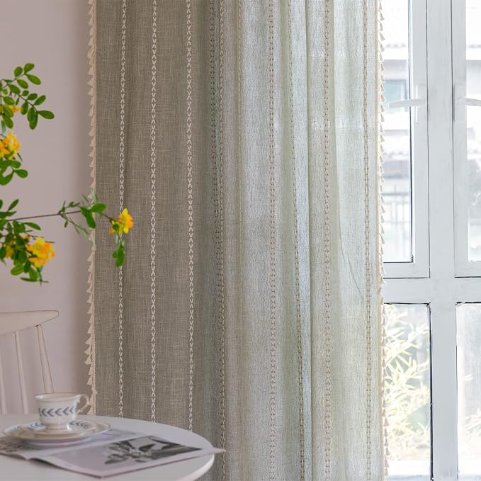 RoomTalks Sage Green Boho Farmhouse Curtains - Image 6