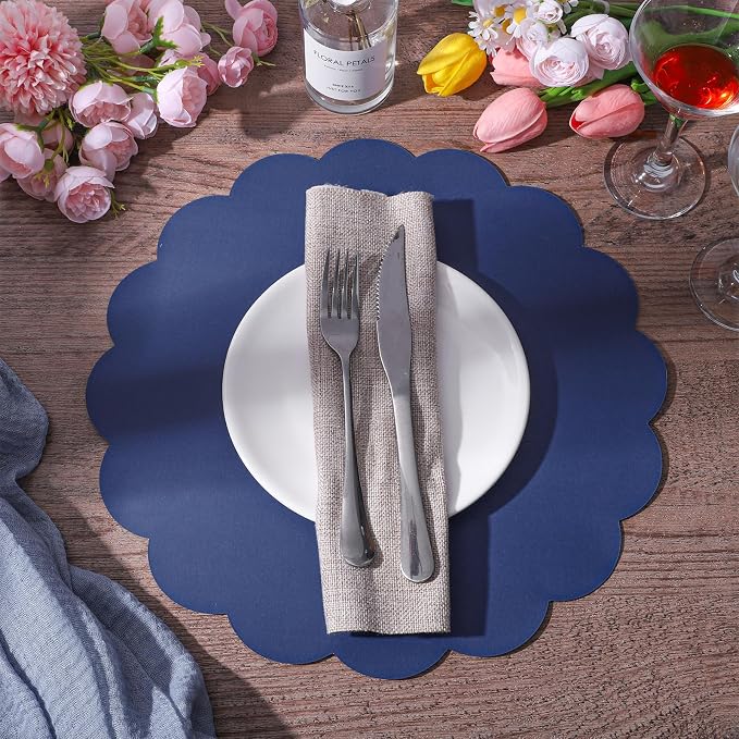 60 Pcs Navy Blue Paper Placemats, 13.5 Inch Disposable Scalloped Table Mats | - Image 4