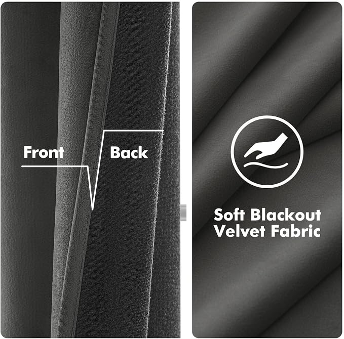 MIULEE Velvet Curtains Charcoal Grey 52 x 96 Inch Length Set of 2 | Grommet - Image 4
