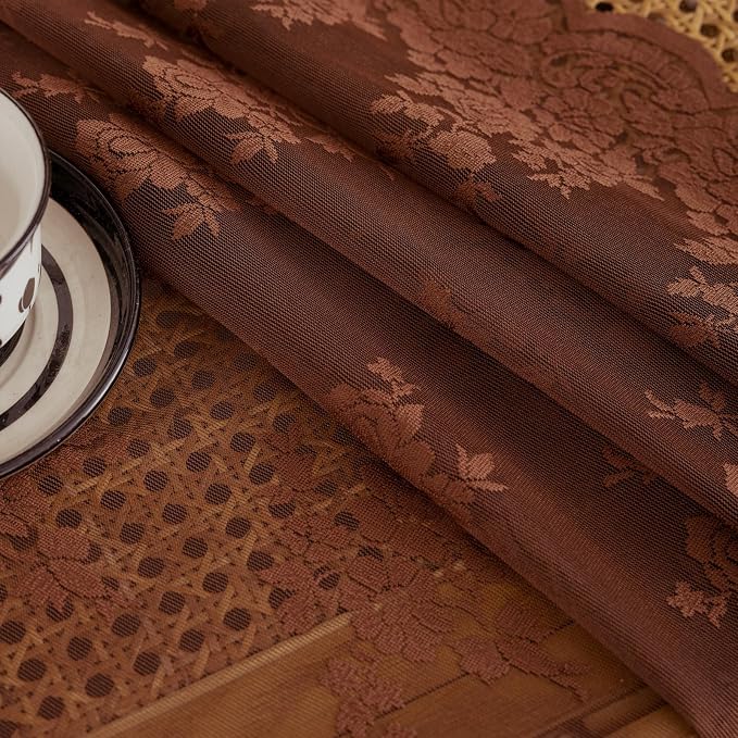 Kotile Warm Brown Floral Lace Curtains - Image 7