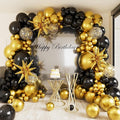 Black and Gold Balloon Garland Arch Kit 142pcs, Mixed Size Metallic Latex by Depotner