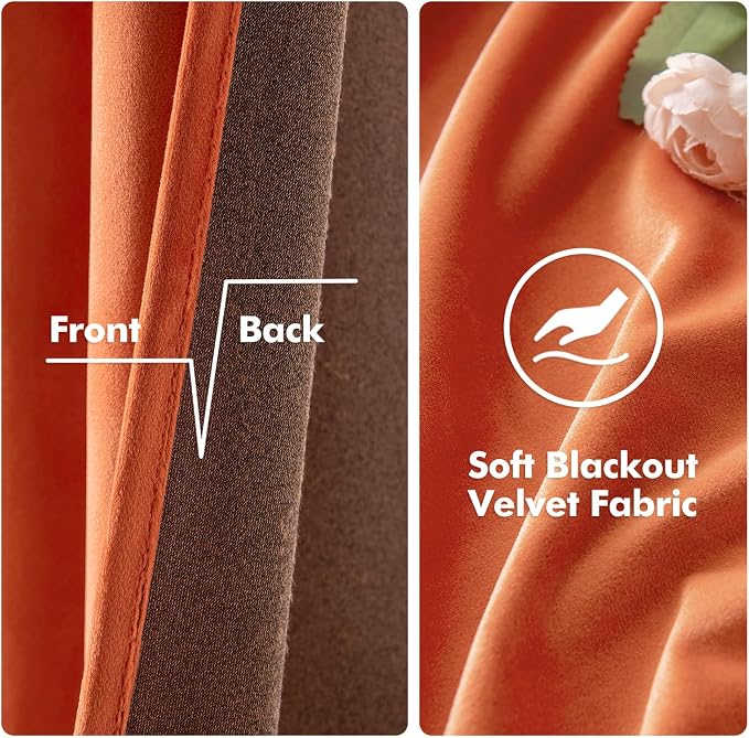 MIULEE Fall Orange Velvet Curtains Terracotta 52 x 108 Inch Length Set of 2 | - Image 3