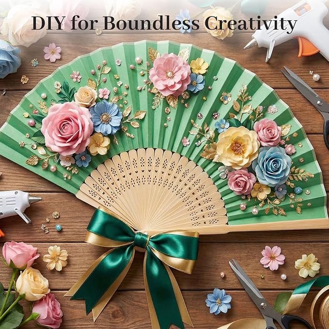 JOHOUSE 12 PCS Green Paper Fans Handheld, 8.3 Inch Foldable Hand Fan | Woodland - Image 5