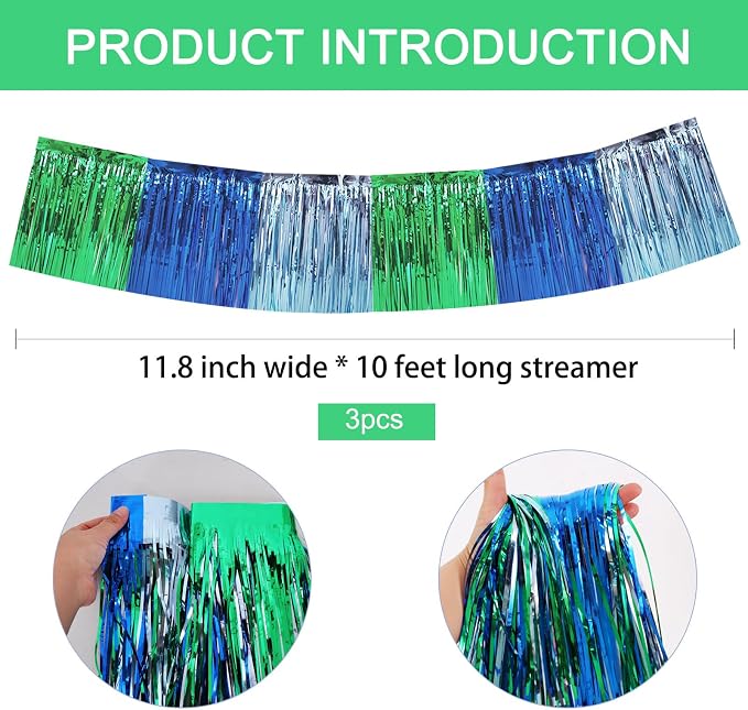 BEISHIDA Blue Green Fringe Garland Banner 30ft Wall Tinsel Foil Streamers | - Image 3