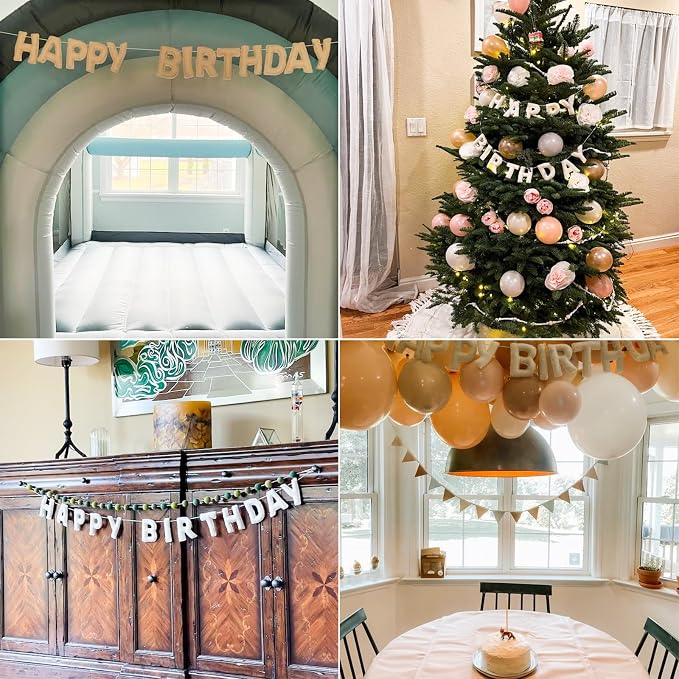 Pre-Strung 3D Felt White Happy Birthday Banner, Happy Birthday Sign - Image 3