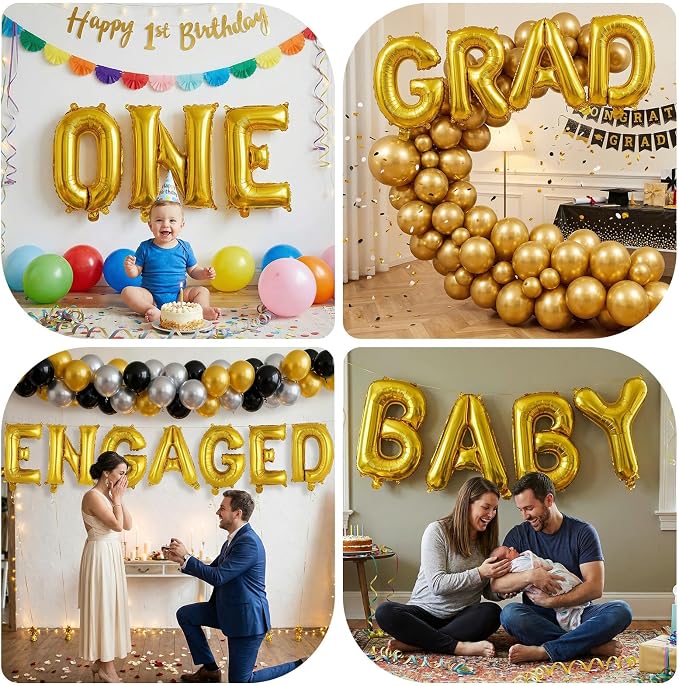 Gold Letter E Balloons, 40 Inch Large Foil Letter Balloons, Custom Phrase - Image 7