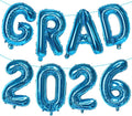 Blue GRAD 2026 Banner Balloons, 16 Inch Mylar Foil letter Graduation Balloons by KALOR