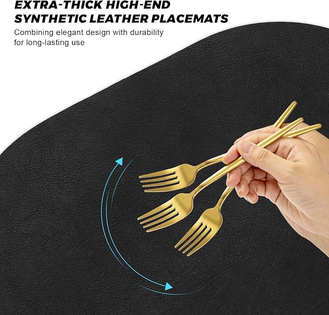 UnivoColors Placemats Round Faux Leather Placemats Set of 4-Waterproof-Wipe - Image 6