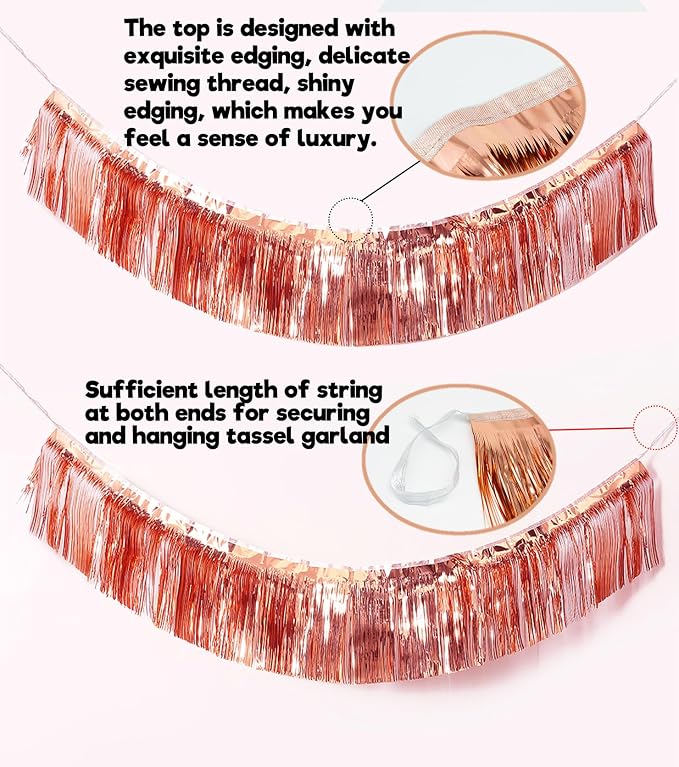 Premium Rose Gold Fringe Tinsel Garland - Image 5