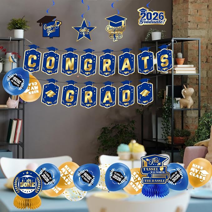 Graduation Decorations 2026 Blue Gold Themed Set - Image 7
