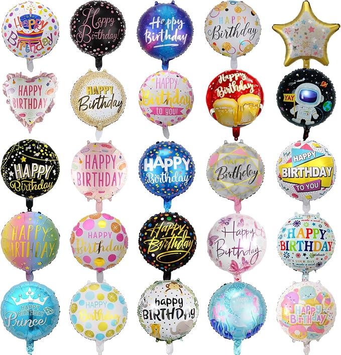 100 Pcs Happy Birthday Foil Balloons Set18 Inch Round Happy Birthday Balloons by Metme