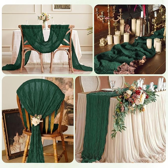 12 Pack Emerald Green Cheesecloth Table Runner 17x108 Inch Semi Sheer Boho - Image 7