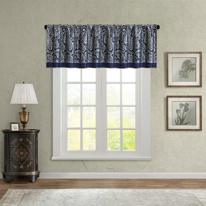 Madison Park Aubrey Faux Silk Paisley Jacquard, Rod Pocket Curtain - Image 2
