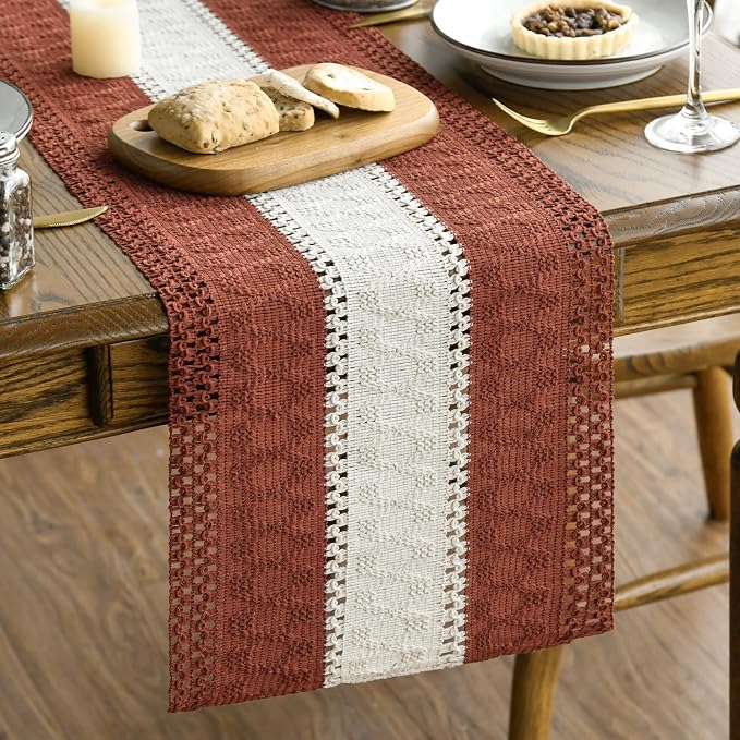 Artoid Mode Caramel Farmhouse Woven Table Runner 12x108 Inch | Holiday Rustic by ArtoidMode