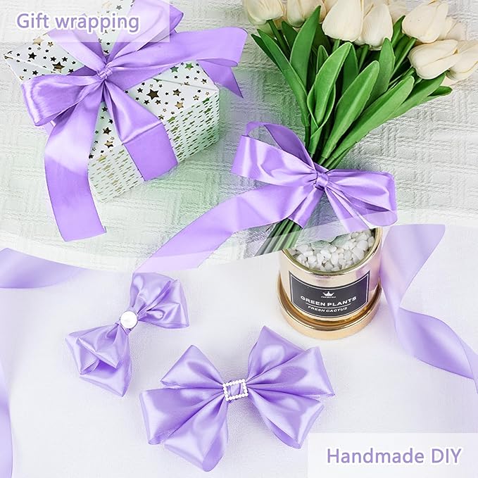 NESCCI 100 Yards Ribbon,1-1/2 Inch Light Purple Satin Ribbon,Single Face Satin Ribbons,Perfect for Gift Wrapping,Wedding Decoration,Handmade Bows,Wrapping Bouquet,Halloween, Christmas