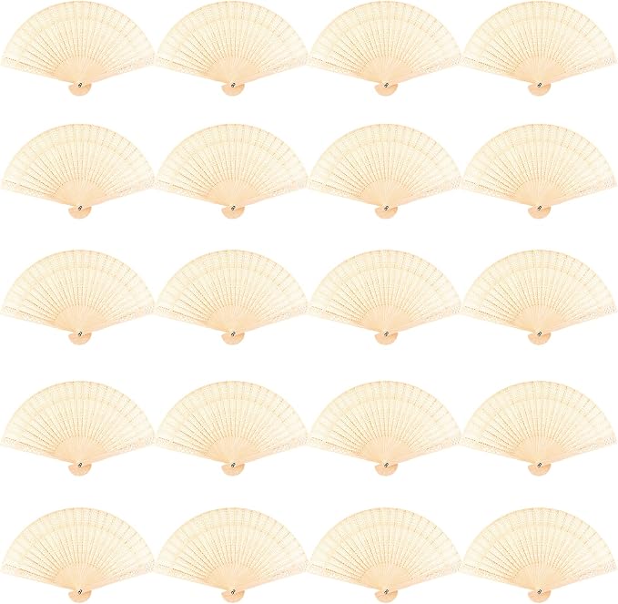 FEPITO 20 Pieces Wooden Handheld Paper Fan | Wooden Folding Fans by FEPITO