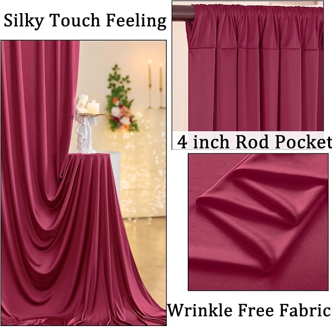 50ftx10ft Wrinkle Free Burgundy Backdrop Curtains - Image 2