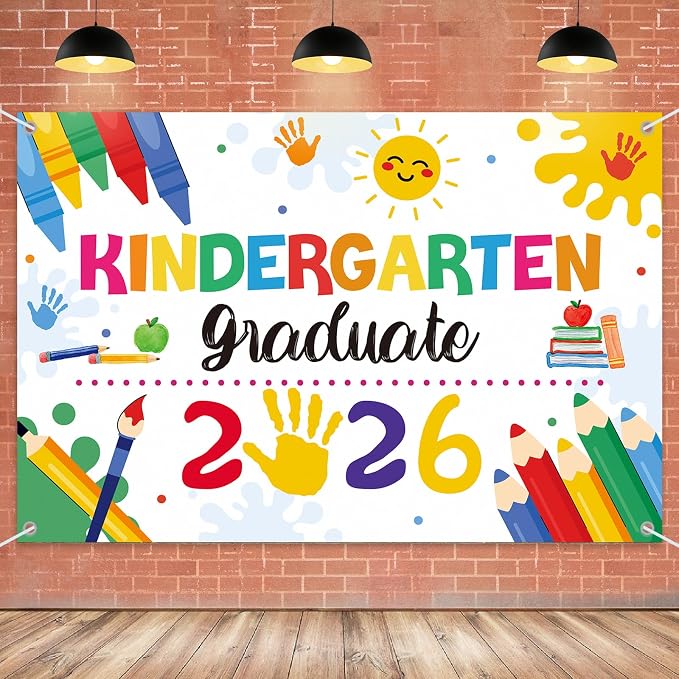 Large Kindergarten Graduate 2026 Backdrop Banner, 6x4ft | Preschool Graduation by Unknown