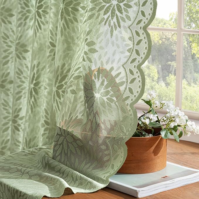 MIULEE Vintage Lace Curtains 90 Inches Long 2 Panels, Spring Victorian Floral - Image 4