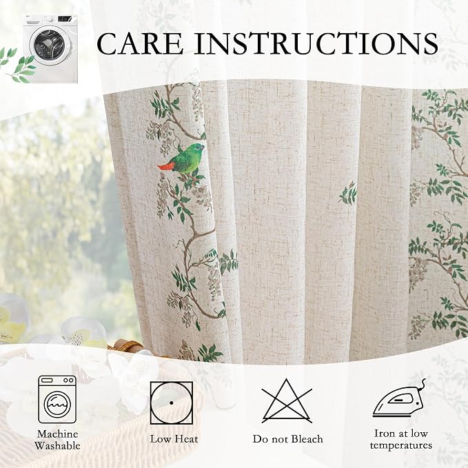 MYSKY HOME Boho Curtains for Bedroom 63 Inch Long Linen Blended Semi Sheer Back - Image 4