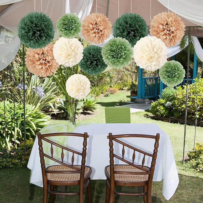 Capesaro Olive Sage Green 12PCS Paper Pom Poms Party Decorations - Image 9