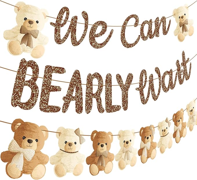 umoni Teddy Bear Banner, We Can Bearly Wait, Baby Shower Decorations, Gender - Image 2